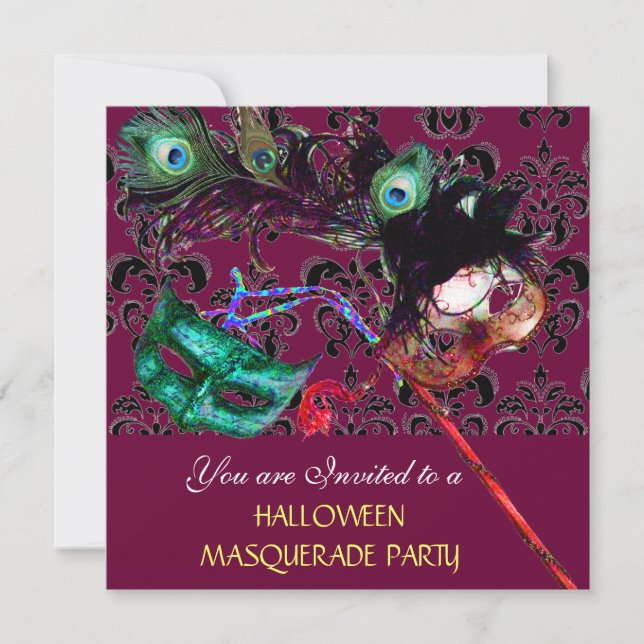 Invitación HALLOWEEN DAMASK MASQUERADE FIESTA azul violeta (Anverso)