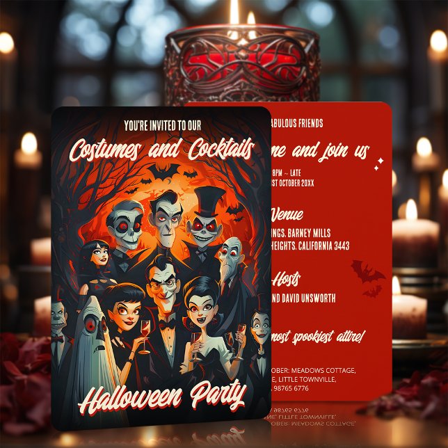 Invitación Halloween de adultos con disfraces y cócteles Pers (Subido por el creador)