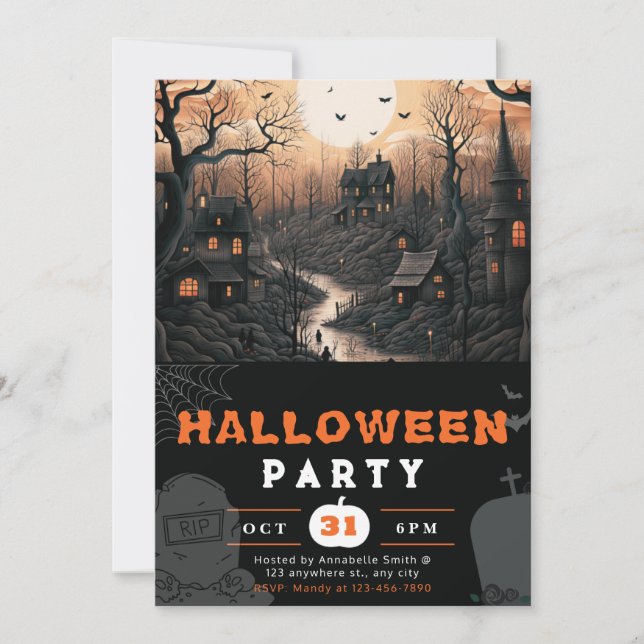 Invitación Halloween de Amantes Negros de la Luna Llena de la (Anverso)