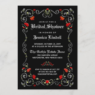 Invitación Halloween de amor negro y rojo ducha de novia góti