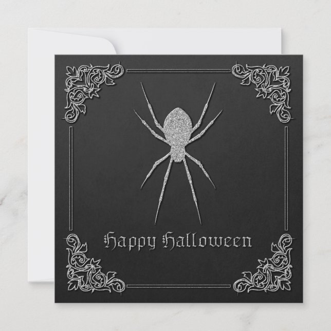 Invitación Halloween de araña plateada (Anverso)