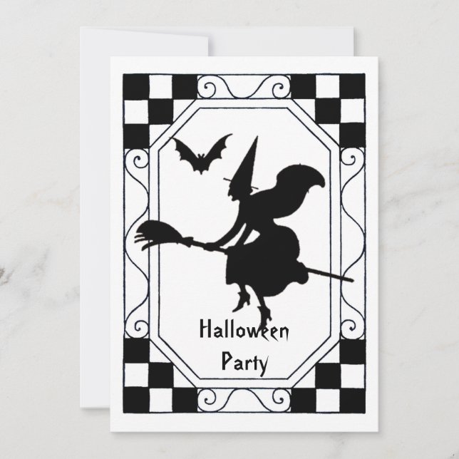 Invitación Halloween de bruja blanca y negra vintage (Anverso)