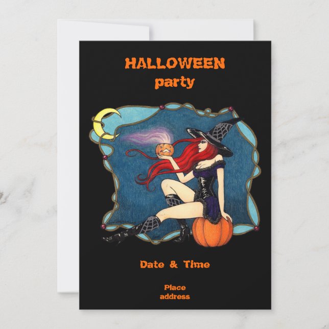 Invitación Halloween de brujas (Anverso)
