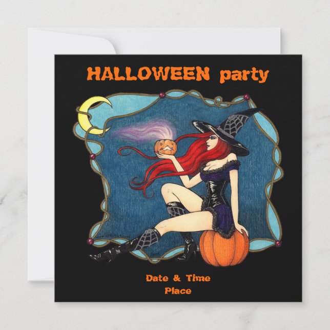 Invitación Halloween de brujas (Anverso)
