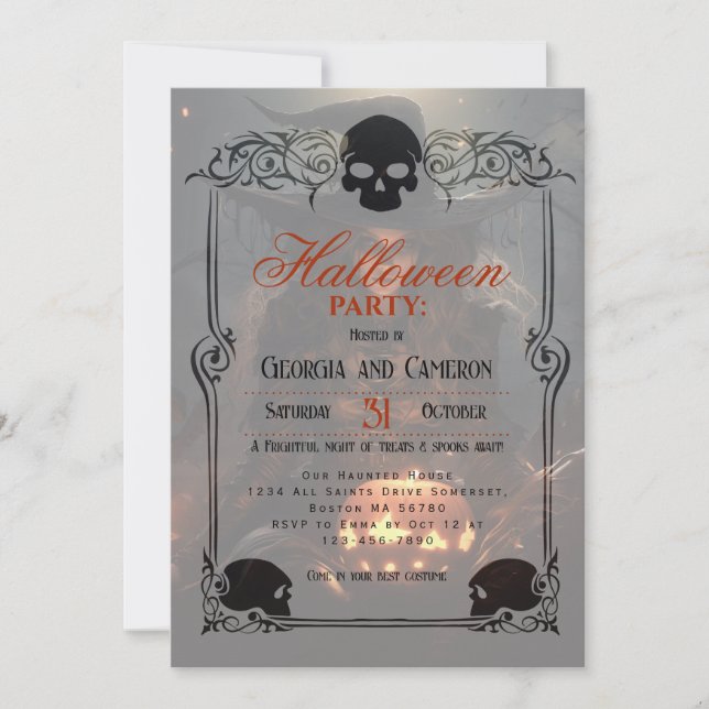Invitación Halloween de brujas y calabazas hermosas (Anverso)