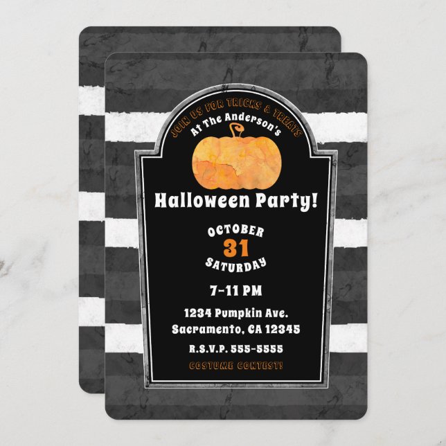 Invitación Halloween de cacerola de calabaza espeluznante (Anverso / Reverso)