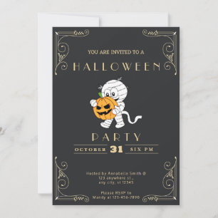 Invitación Halloween de calabacines Black & Gold Mummy & Pump