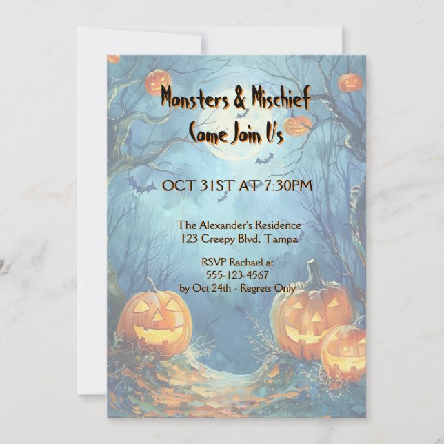 Invitación Halloween de calabaza azul vibrante (Anverso)