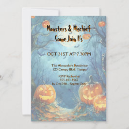 Invitación Halloween de calabaza azul vibrante