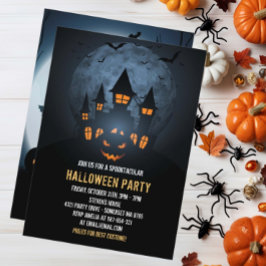 Invitación Halloween De Calabaza Con Casa Y Luna Atrapadas
