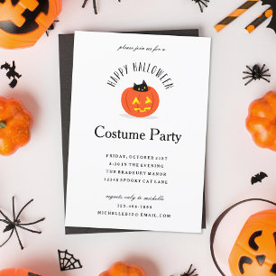 Invitación Halloween de calabaza de gato negro