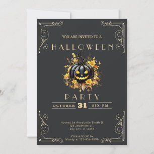 Invitación Halloween de calabaza negra y dorada