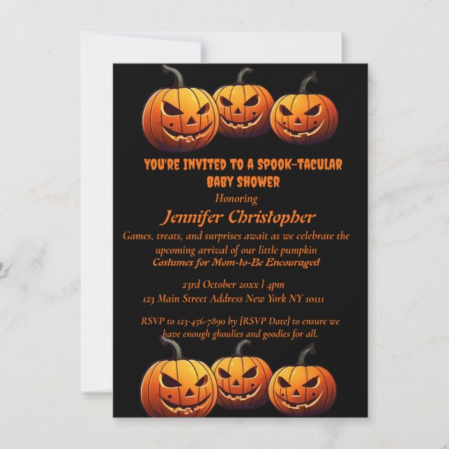 Invitación Halloween de calabaza negra y Naranja Spooktacular (Anverso)