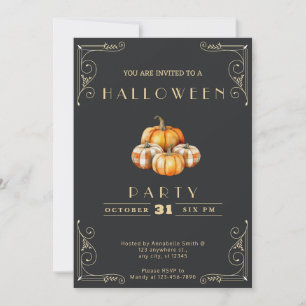 Invitación Halloween de calabaza negra y rusa de oro