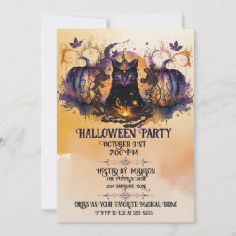 Invitación Halloween de calabaza otoñal para gato brujo