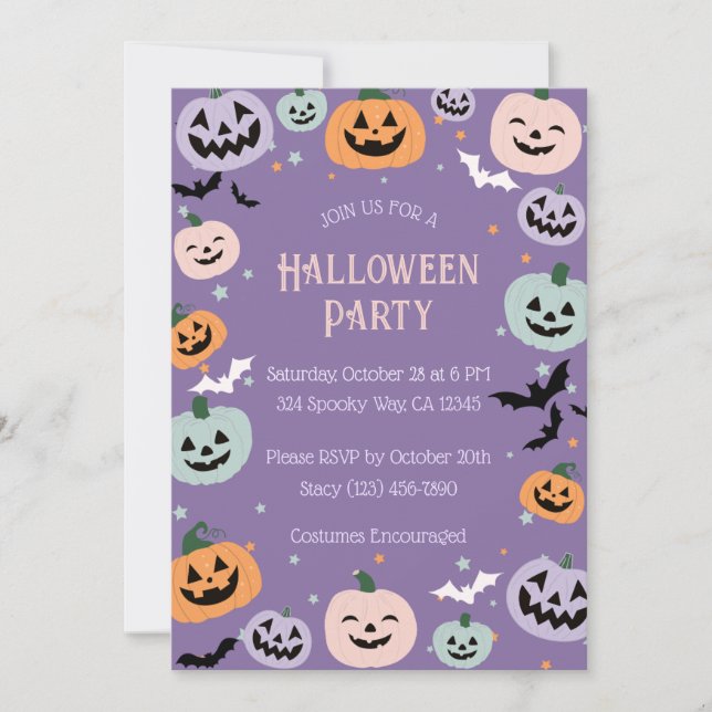 Invitación Halloween de calabaza Purple Pastel (Anverso)