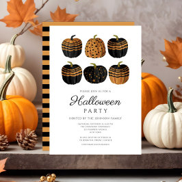 Invitación Halloween de calabazas negras de Naranja lindo
