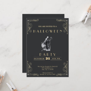 Invitación Halloween de Chalkboard Black & Gold Grim Reaper