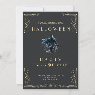 Invitación Halloween de Chalkboard Black & Gold Grim Reaper