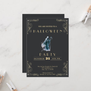 Invitación Halloween de Chalkboard Black & Gold Grim Reaper