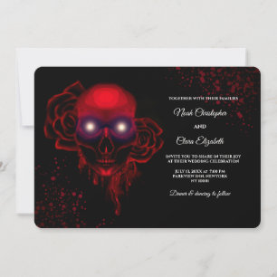 Invitación Halloween de cráneo gótico negro floral oscuro moo