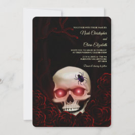 Invitación Halloween de cráneo gótico negro floral oscuro moo