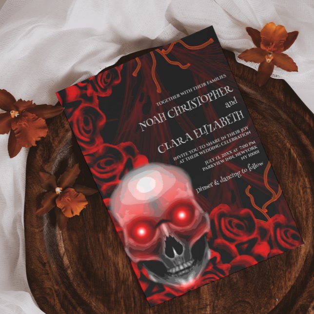 Invitación Halloween de cráneo gótico negro floral oscuro moo (Subido por el creador)