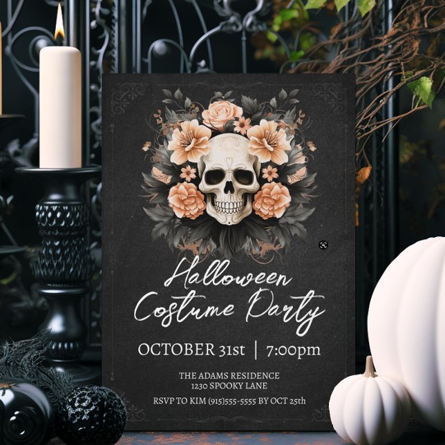 Invitación Halloween de cráneo vintage (Elegant vintage style Halloween party invitations.)