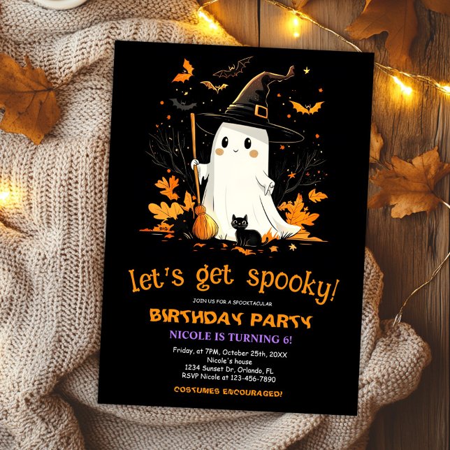 Invitación Halloween de cumpleaños de la bruja fantasma (Ghost Witch Birthday Party Halloween Invitation)