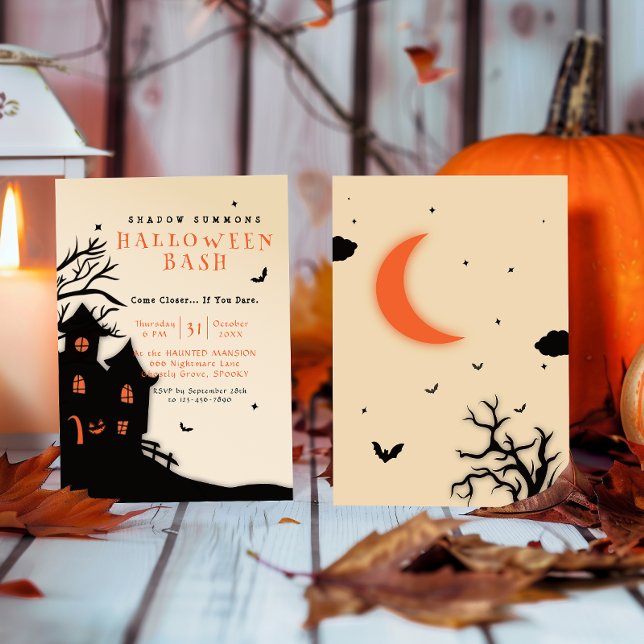Invitación Halloween de diseño negro de una mansión engullida (Subido por el creador)