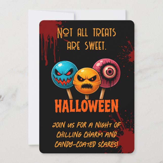 Invitación Halloween de dulces siniestros (Anverso)