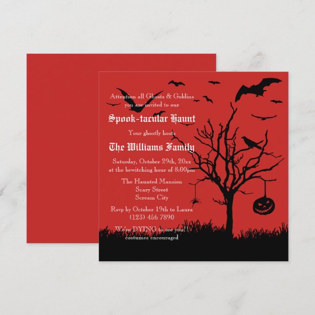 Invitación Halloween de espeluznantes siluetas (Anverso / Reverso)
