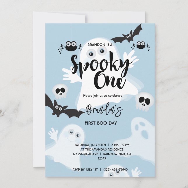 Invitación Halloween de fantasmas de cumpleaños 1 lindo (Anverso)