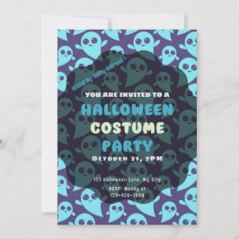 Invitación Halloween de fondo púrpura de fantasías azules