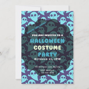 Invitación Halloween de fondo púrpura de fantasías azules