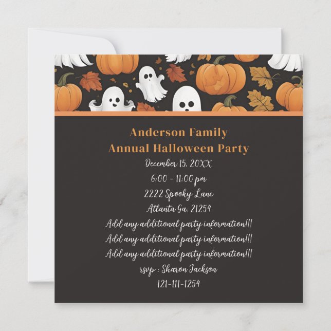Invitación Halloween De Gantasma Y Calabaza Generada Por AI (Reverso)