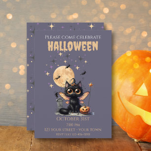 Invitación Halloween de gatos negros de ojos anchos