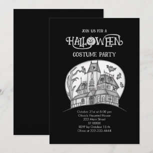 Invitación Halloween de Haunted House y Bats