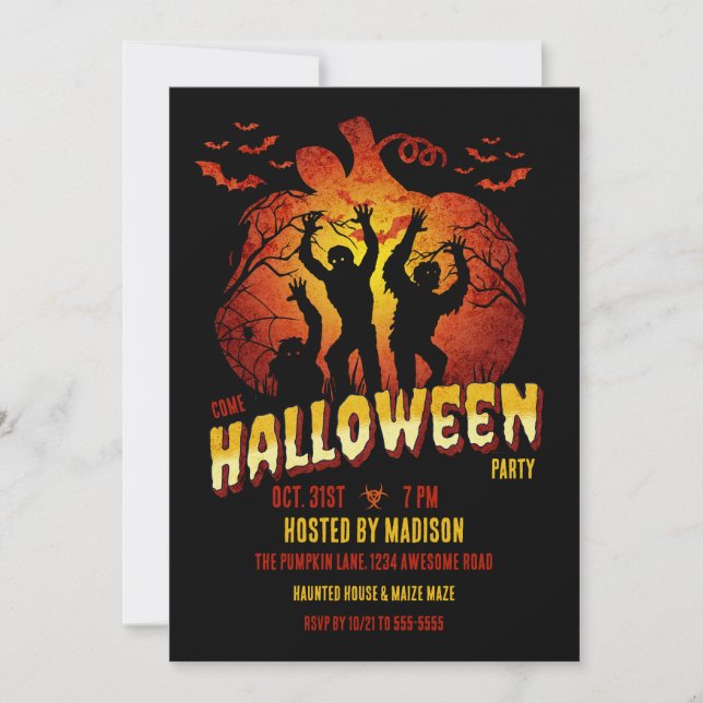 Invitación Halloween de Infección Zombie (Anverso)