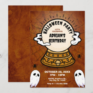 Invitación Halloween de la bola mágica oscura de la fortuna