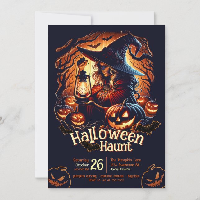 Invitación Halloween de la bruja forestal (Anverso)