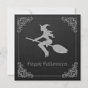 Invitación Halloween de la Bruja Voladora de Plata