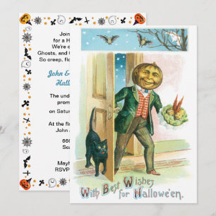 Invitación Halloween de la cabeza de calabaza romántica vinta