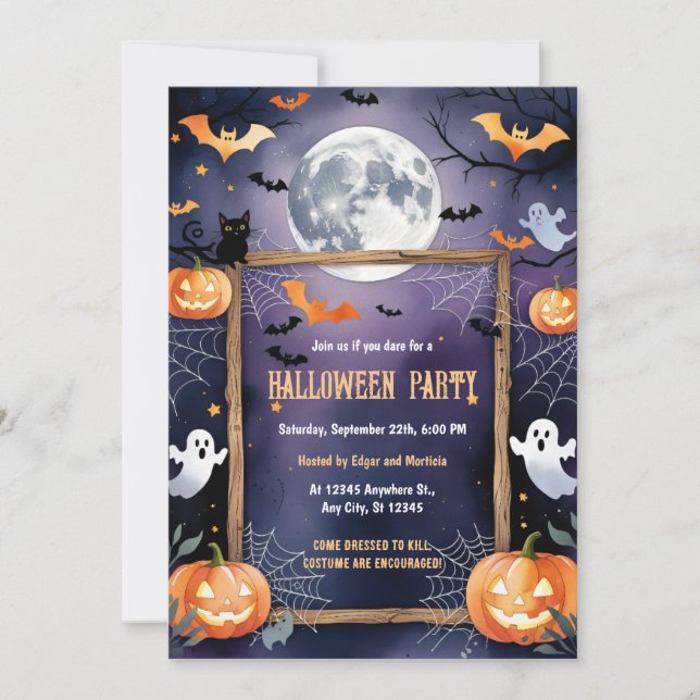 Invitación Halloween de la Calabaza de la Luna de Fantasma (Anverso)