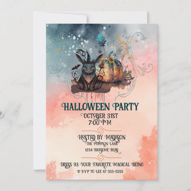 Invitación Halloween de la calabaza de otoño en el conejo de  (Anverso)