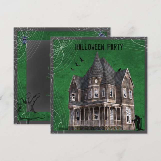 Invitación Halloween de la casa de Haunted (Anverso / Reverso)