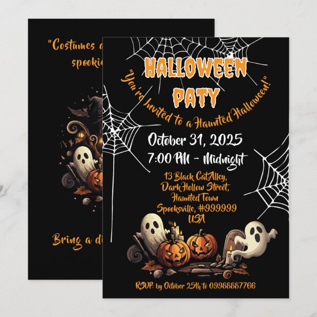 Invitación 👻 Halloween de la casa embrujada 🎃 🕷️ (Anverso / Reverso)