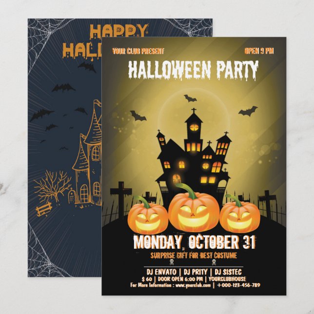 Invitación Halloween de la casa oscura Spooktacular (Anverso / Reverso)