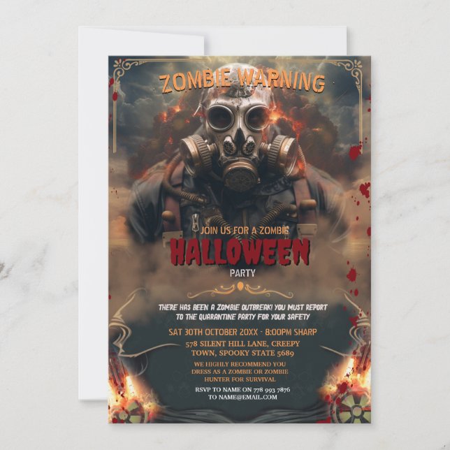 Invitación Halloween de la guerra biológica zombie radiactiva (Anverso)