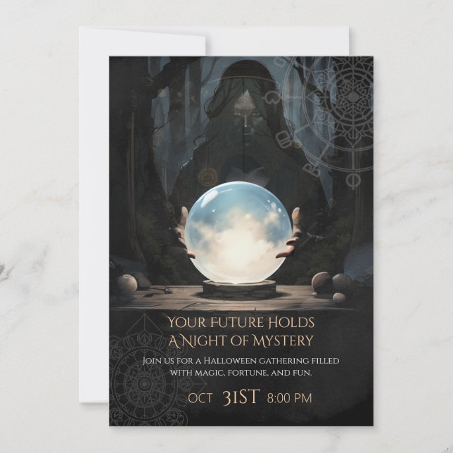 Invitación Halloween de la melodía mística Crystal Ball Fortu (Anverso)